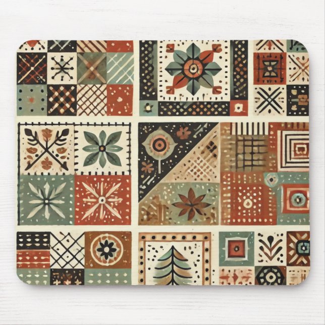 Terracotta Patchwork Quilt Rustic Blommigt Desk Musmatta (Framsidan)