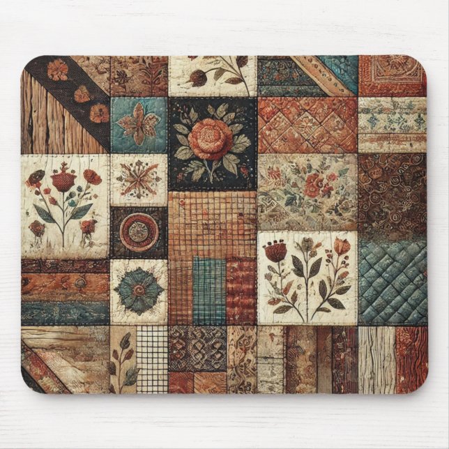 Terracotta Patchwork Quilt Rustic Blommigt Desk Musmatta (Framsidan)