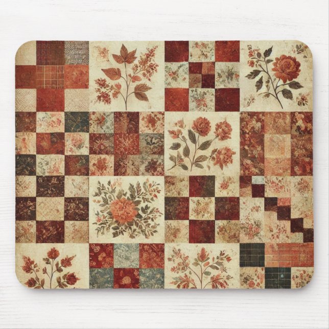 Terracotta Patchwork Quilt Rustic Blommigt Desk Musmatta (Framsidan)