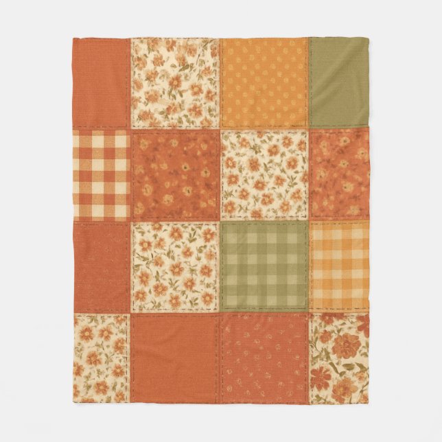 Terracotta Patchwork Quilt Rustic Farmhouse Blommi Fleecefilt (Framsidan)