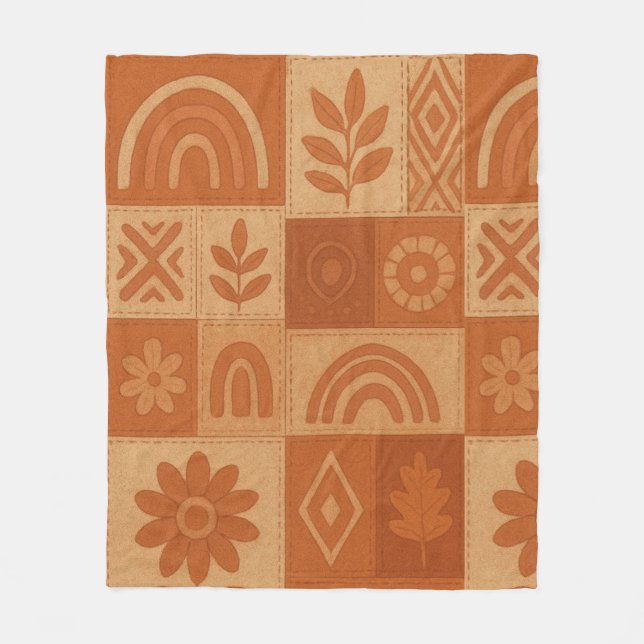 Terracotta Patchwork Quilt Rustic Farmhouse Blommi Fleecefilt (Framsidan)