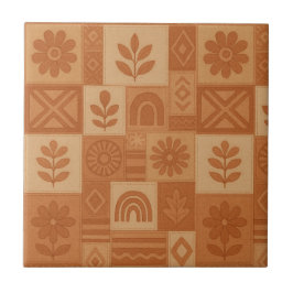 Terracotta Patchwork Quilt Rustic Farmhouse Blommi Kakelplatta