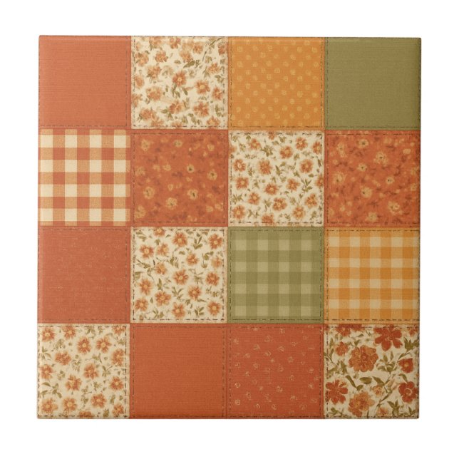 Terracotta Patchwork Quilt Rustic Farmhouse Blommi Kakelplatta (Framsidan)
