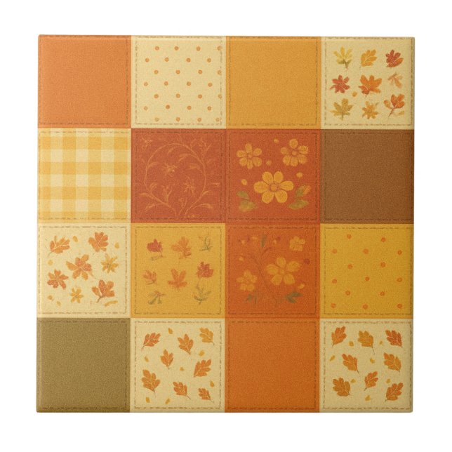 Terracotta Patchwork Quilt Rustic Farmhouse Blommi Kakelplatta (Framsidan)