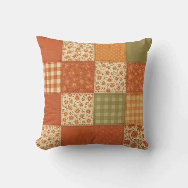 Terracotta Patchwork Quilt Rustic Farmhouse Blommi Kudde (Framsida)