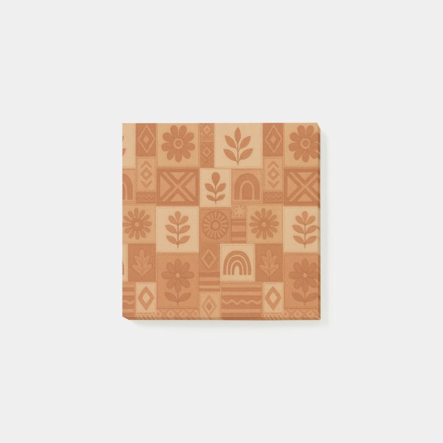 Terracotta Patchwork Quilt Rustic Farmhouse Blommi Post-it Block (Framsida)
