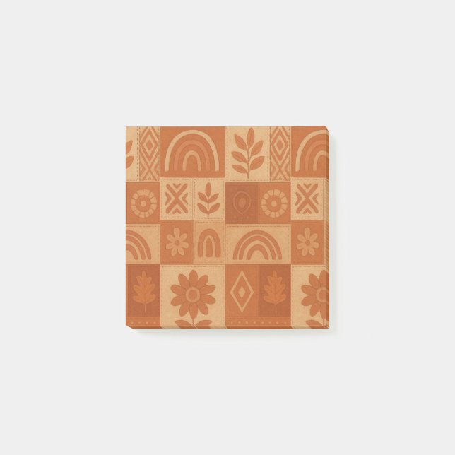 Terracotta Patchwork Quilt Rustic Farmhouse Blommi Post-it Block (Framsida)
