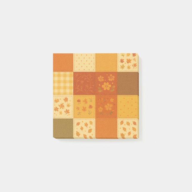 Terracotta Patchwork Quilt Rustic Farmhouse Blommi Post-it Block (Framsida)