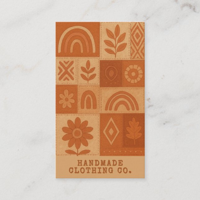 Terracotta Patchwork Quilt Rustic Farmhouse Blommi Visitkort (Framsida)