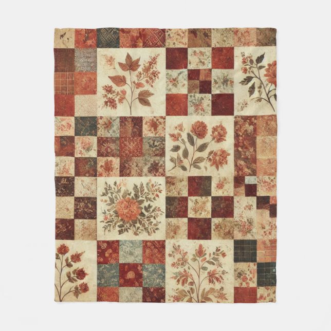 Terracotta Patchwork Quilt Rustic Retro Vintage Fleecefilt (Framsidan)