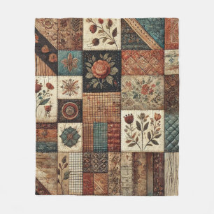 Terracotta Patchwork Quilt Rustic Retro Vintage Fleecefilt