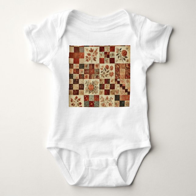 Terracotta Patchwork Rustic Retro Blommigt Design T Shirt (Framsida)