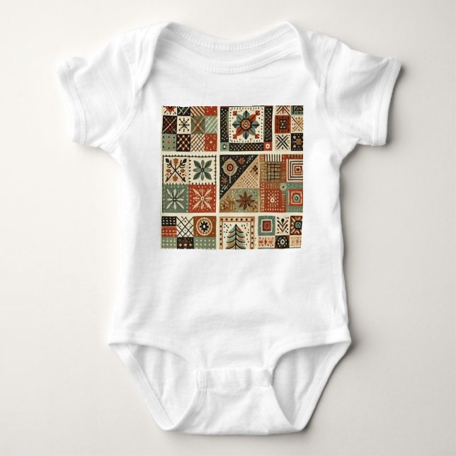 Terracotta Patchwork Rustic Retro Blommigt Design T Shirt (Framsida)