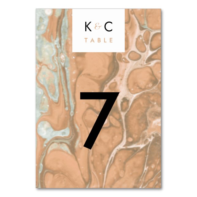 Terracotta Peach & Mint Minimalist Marble Bordsnummer (Framsidan)