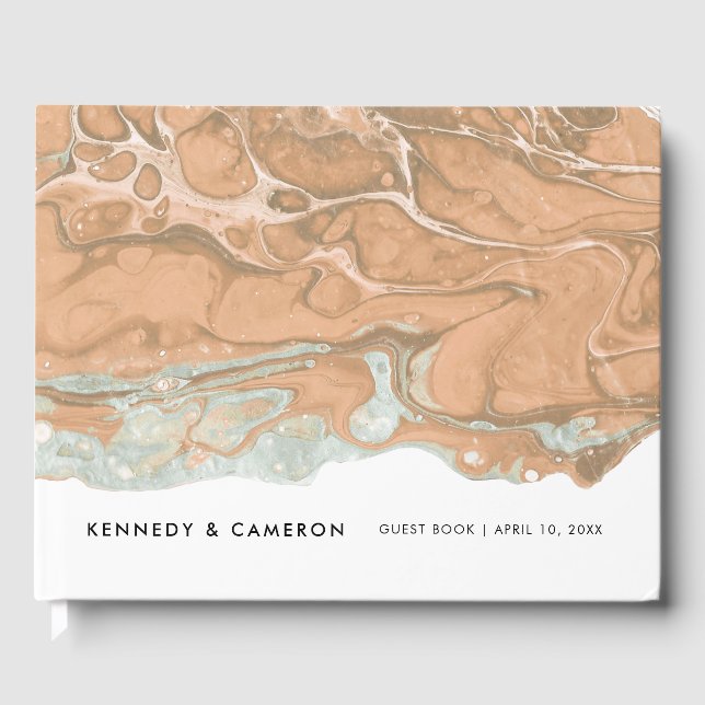 Terracotta Peach & Mint Minimalist Marble Guest Gästböcker (Framsida)