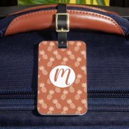 Terracotta & Peach Tropical Pineapple Mönster Bagagebricka