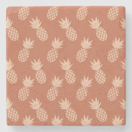 Terracotta & Peach Tropical Pineapple Mönster Stenunderlägg
