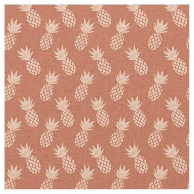 Terracotta & Peach Tropical Pineapple Mönster Tyg (Närbild)