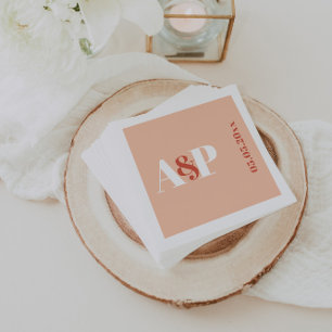 Terracotta Peach Typography Monogram Bröllop Pappersservett