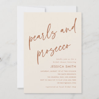 Terracotta Pearls and Prosecco Bridal Shower Inbjudningar