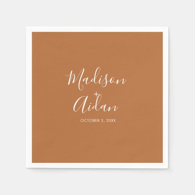 Terracotta Personligt bröllp Cocktail Pappersservett (Framsidan)
