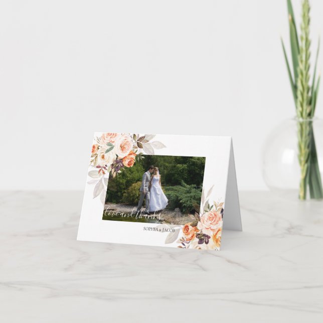 Terracotta Photo Blommigt Boho Fall Wedding Tack Kort (Framsida)