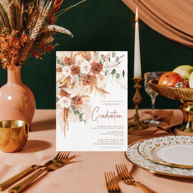 Terracotta Photo Boho Bright fet Studenten Inbjudningar (Get Bold and Bright with Boho Graduation Invitations!)