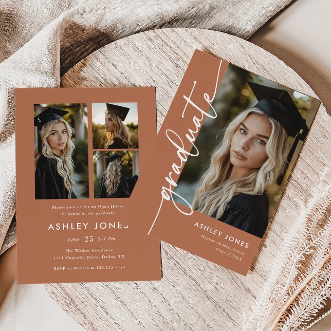 Terracotta Photo Collage Graduate Graduation Party Inbjudningar (Skapare uppladdad)
