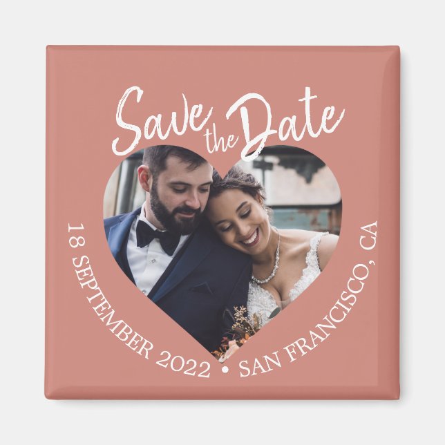 Terracotta Photo Modern Script Save the Date Magnet (Framsidan)