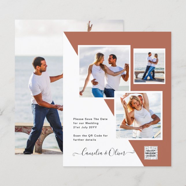 Terracotta PHOTO QR CODE Wedding bjudande in till  (Fram/baksida)