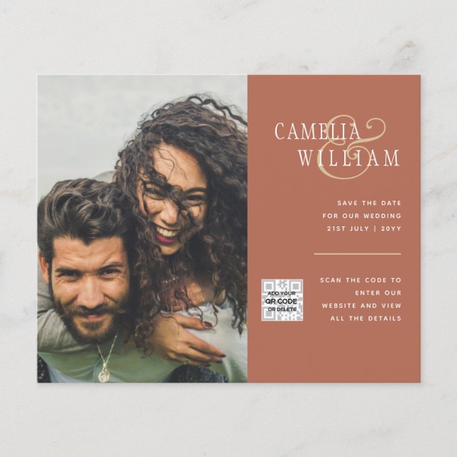 Terracotta PHOTO QR CODE Wedding bjudande in till  Flygblad (Framsidan)