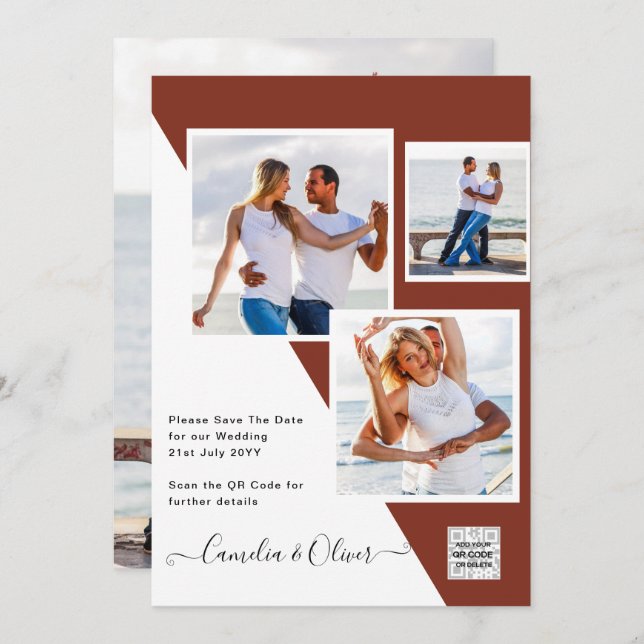 Terracotta PHOTO QR CODE Wedding bjudande in till  Inbjudningar (Fram/baksida)