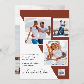 Terracotta PHOTO QR CODE Wedding bjudande in till  Inbjudningar