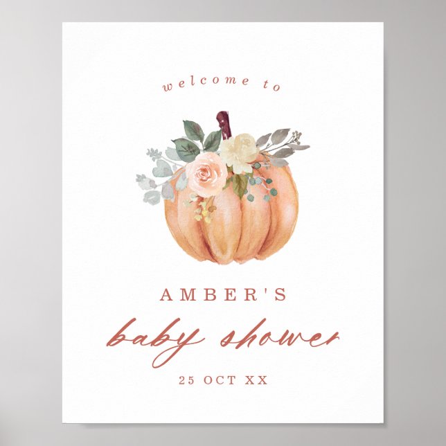 Terracotta Pumpkin och Ro Baby Shower Välkommen Poster (Framsidan)