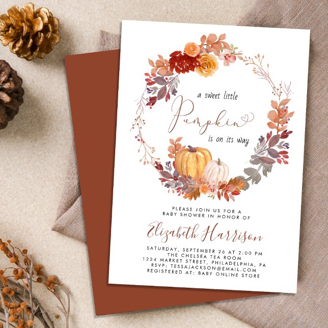 Terracotta Pumpkin Watercolor Baby Shower Inbjudningar (Celebrate the upcoming arrival of your sweet little autumn baby with a pumpkin-themed baby shower)