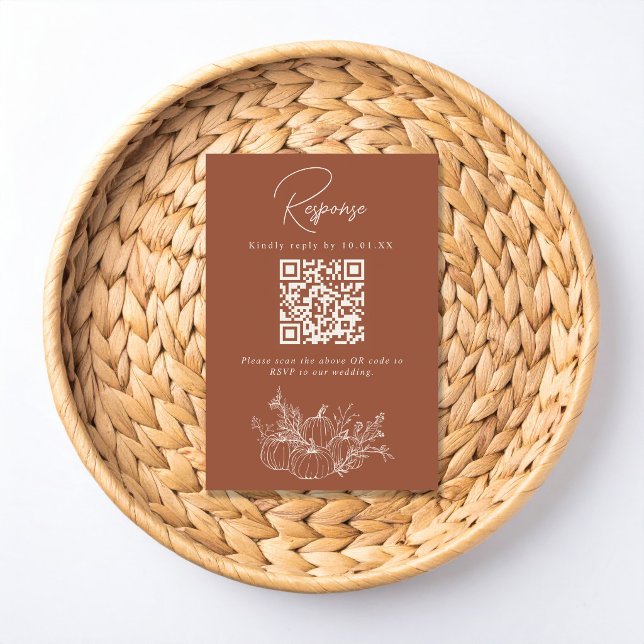 Terracotta Pumpkin Wedding RSVP QR Code Card OSA Kort (Skapare uppladdad)