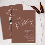 Terracotta QR-kod allt på en Elegant bröllop Inbjudningar<br><div class="desc">Terracotta Elegant skriver QR-kod allt i ett minimalistiskt bröllopskort. Fira din speciella dag med den här eleganten och ett vackert bröllopskort för att passa ditt speciella tillfälle. Alla texterna är i förväg ordnade så att du enkelt och snabbt kan anpassa dig med dina egna detaljer. Om du behöver anpassa eller...</div>