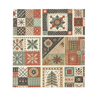 Terracotta Quilt and Patchwork Colorful Blommigt Anteckningsblock