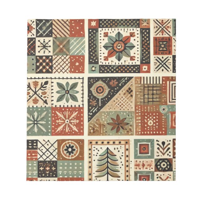 Terracotta Quilt and Patchwork Colorful Blommigt Anteckningsblock (Framsida)