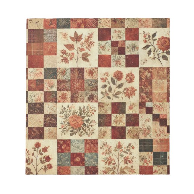 Terracotta Quilt and Patchwork Colorful Blommigt Anteckningsblock (Framsida)