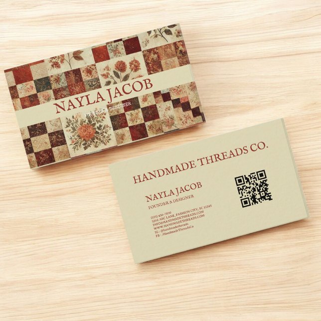 Terracotta Quilt Patchwork Handmade Clothing Visitkort (Skapare uppladdad)