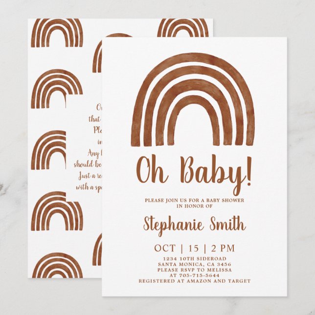 Terracotta Rainbow Baby Shower-inbjudan Inbjudningar (Fram/baksida)