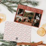 Terracotta Red Boho Polka Dot-jul-femfoto Julkort<br><div class="desc">Terracotta red boho polka punkt jul fem-fotokort är perfekt för din moderna bohemiska land-Julhälsningar. Det klassiska, rustiska men finstilta, handritade teckensnittet ge är en snygg vintage som ser söt och enkel ut. Polka dots kom i jordtoner av rött, sage grönt, rosa, terrakotta, rost och tan. Utformningen är utmärkt för din...</div>