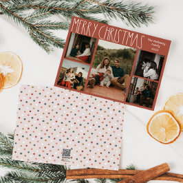 Terracotta Red Boho Polka Dot-jul-femfoto Julkort
