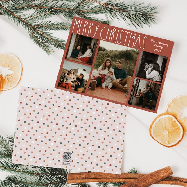 Terracotta Red Boho Polka Dot-jul-femfoto Julkort (Skapare uppladdad)