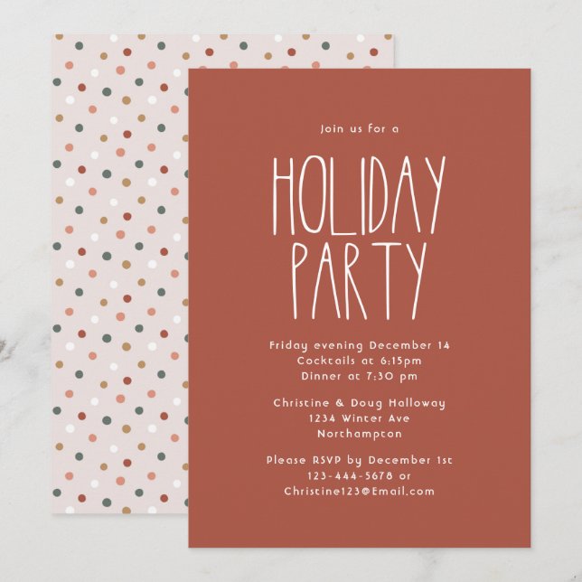 Terracotta Red Boho Polka Dot jul Party Inbjudningar (Fram/baksida)