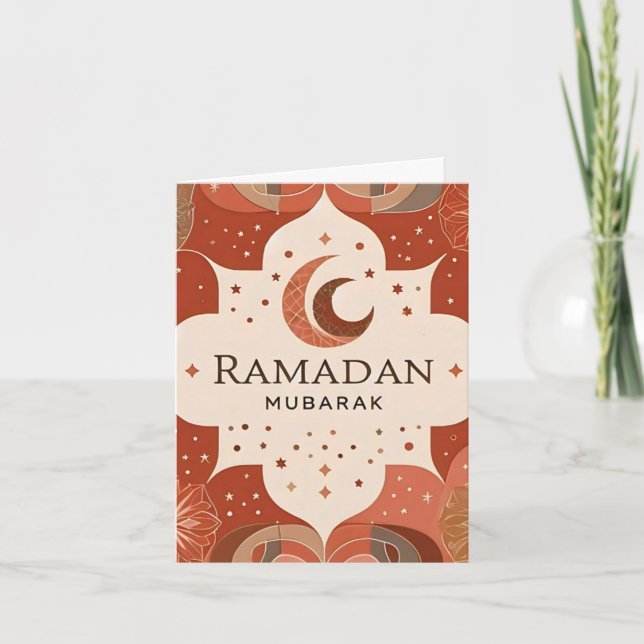 Terracotta Red Craft Ramadan Mubarak Anteckningskort (Framsida)