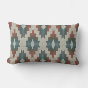 Terracotta Red TaupeBrown Teal Blue Tribal Art Lumbarkudde