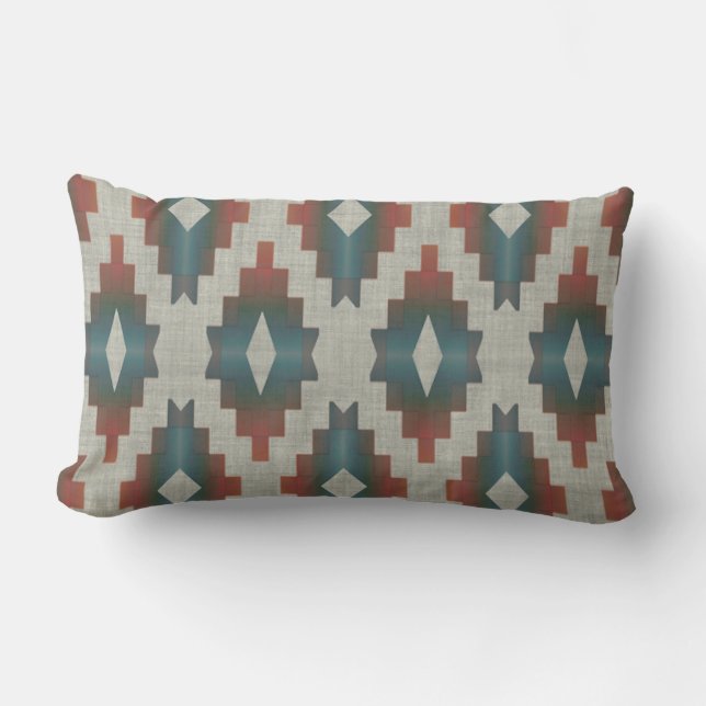 Terracotta Red TaupeBrown Teal Blue Tribal Art Lumbarkudde (Framsida)