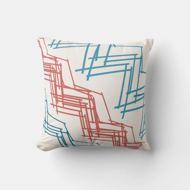 Terracotta Red Turcos Blue Diagonal Squiggles Kudde (Framsida)